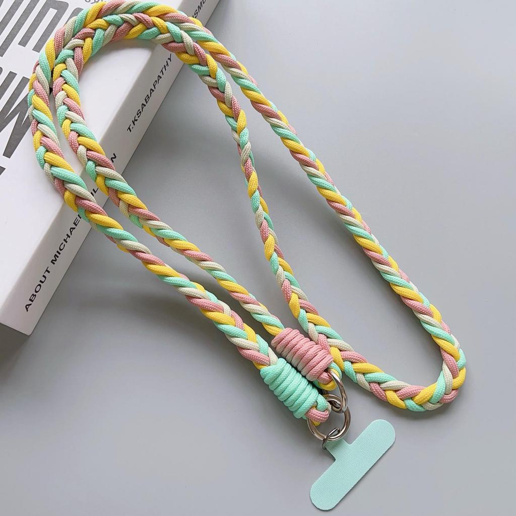 Stylish Braided Crossbody Lanyard: Adjustable, Four-Strand, Color-Block, Anti-Drop Phone Chain