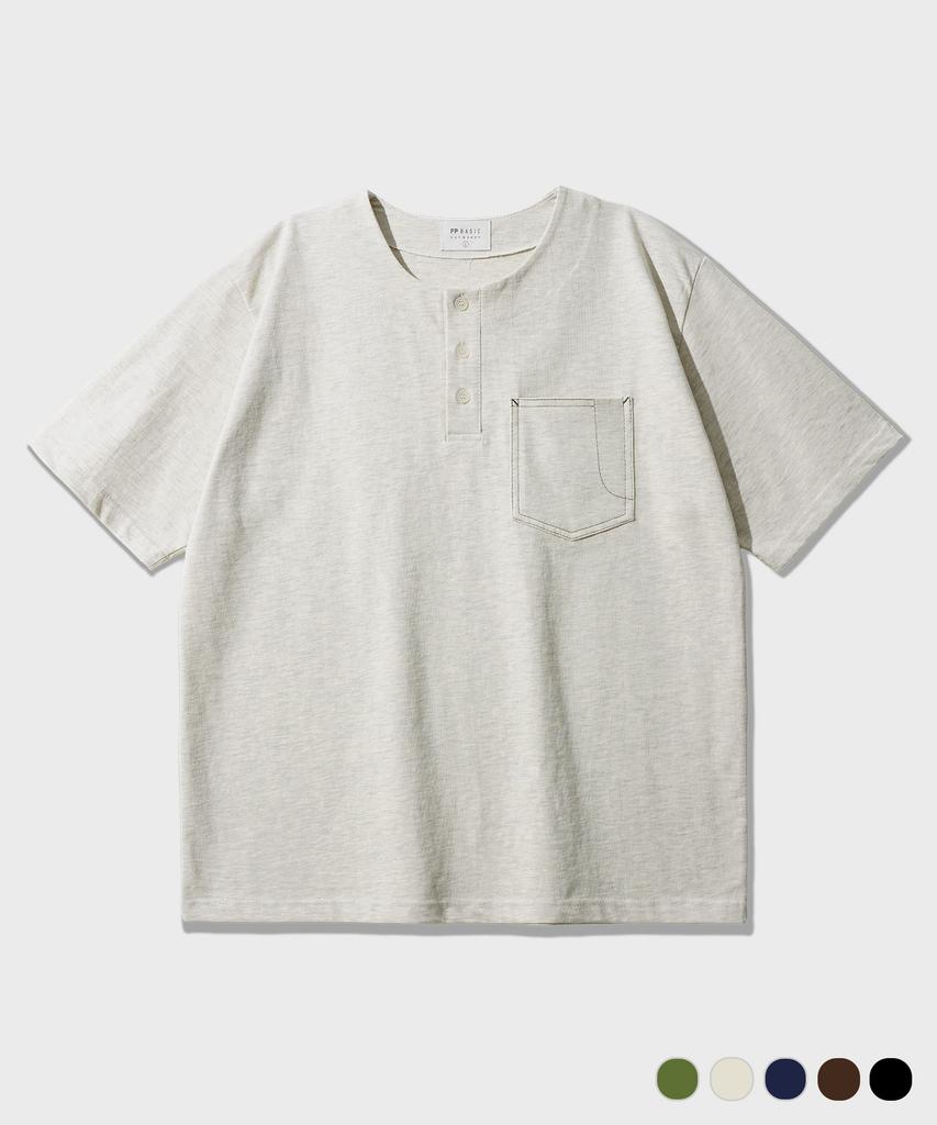 FP142 Jeans Henley Neck Short Sleeve T-Shirt Oatmeal Jjst1575