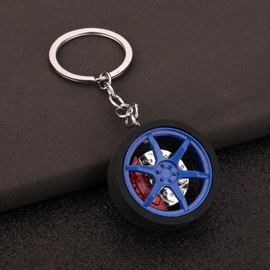 Keychain Pendant Wheel Caliper Design Zinc Alloy Key Chain with Rubber Tires Racing Style Key Holder Backpack Car Accessory