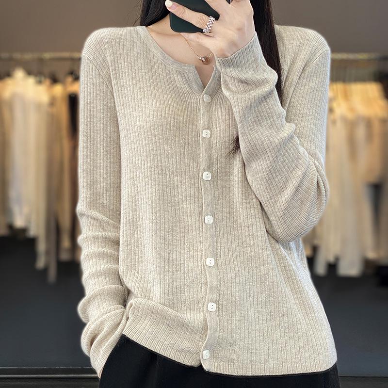 Women's Worsted Wool Cardigan: V-Neck, Lightweight, Loose Fit, Long-Sleeved, Sun-Proof, Spring/Summer Knit Sweater Jacket.