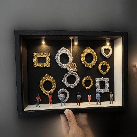 DIY Mini muzeum siluetní krabička s malými rámečky figurka světlo personalizovaný fotorámeček stínová krabička výročí svatba narozeninová dekorace