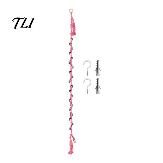 Stuffed Animal Hanging Rack Doll Cotton Storage Chain, Wall Mounted Organizer with Display Strap Metal Clips, Boho for Kids Room And