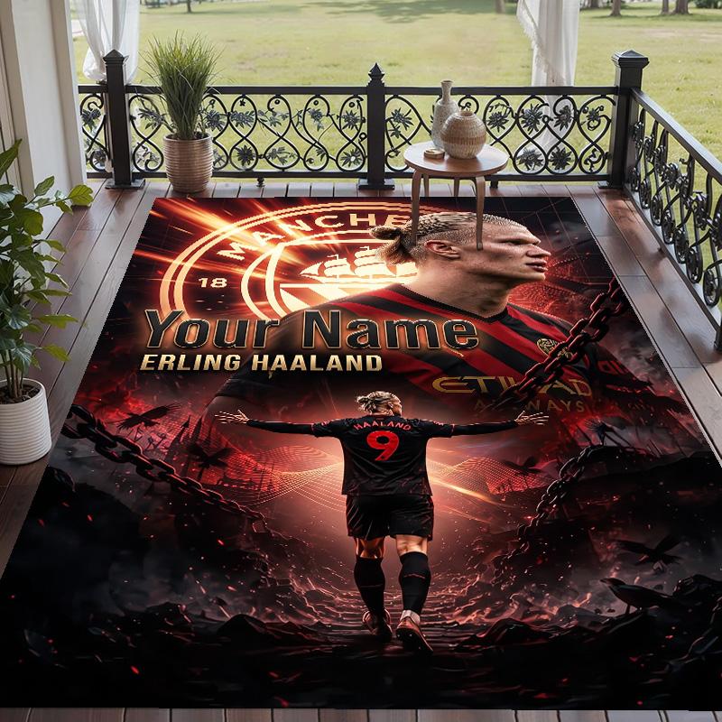 Custom Text Printed Rug Erling Haaland Non Slip Floor Carpet For Home Room Decor
