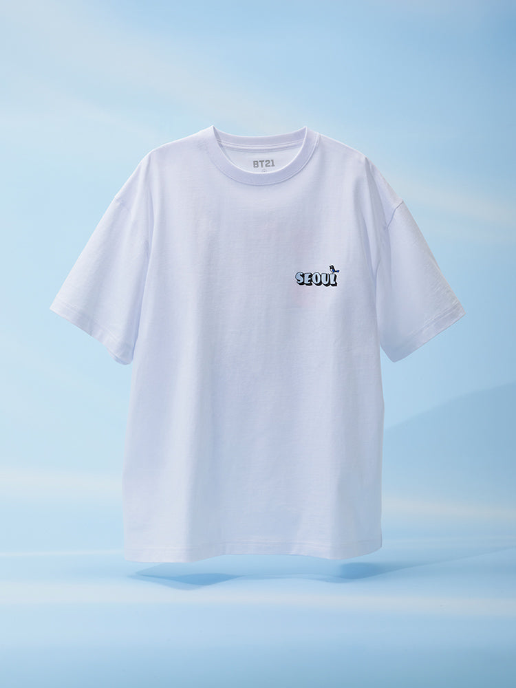 BT21 WORLD VOYAGE Kurzarm-T-Shirt – Weiß