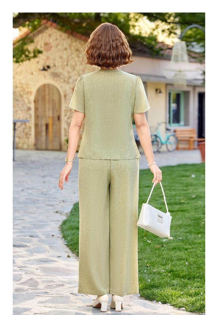 Elegant Summer Floral 3D Suit: Casual Top & Elastic Waist Trousers for Middle-Aged and Elderly Women