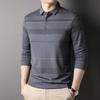 Nuovo Stile Autunnale Maglietta POLO a Maniche Lunghe con Taschino, T-shirt a Righe Casual da Uomo di Mezza Età, Tendenza Moda Papà