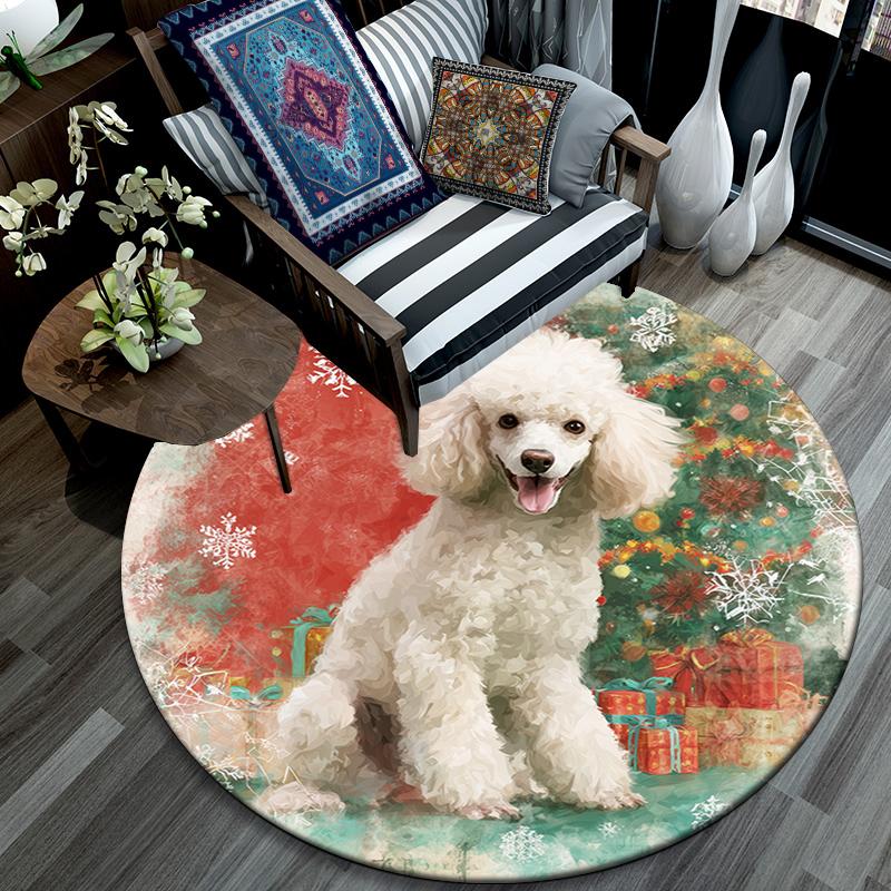 Christmas Dog Pattern Round rug,Carpet Rug for Living Room Bedroom Playroom ,Non-slip Floor Mat,Holiday Gifts and Birthday Gifts.