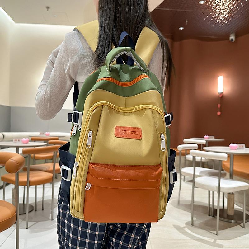 New middle and high school college students contrasting color schoolbags large-capacity backpacks simple small fresh Mori girls backpack women