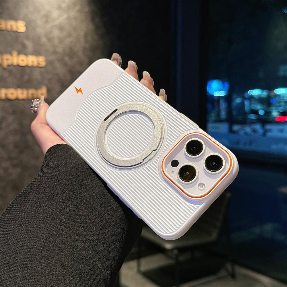 Premium Metallic Color Stripe Matte Case for IPhone 17 Air 16 15 14 Plus 13 Pro Max 360°Rotate Magnetic Bracket Protective Cover
