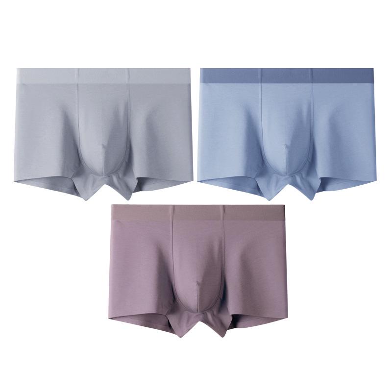 3-Pack Men's Seamless Boxer Briefs - Plain Color Cotton with Mulberry Silk Antibacterial Crotch