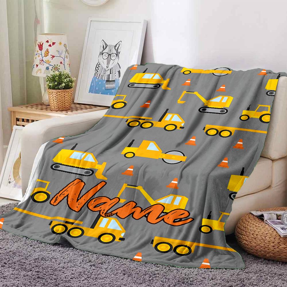 Custom Name excavator Theme Printed Blanket - Perfect for Couch, Bed, Travel & Outdoor Use | Machine Washable, Cozy & Durable.