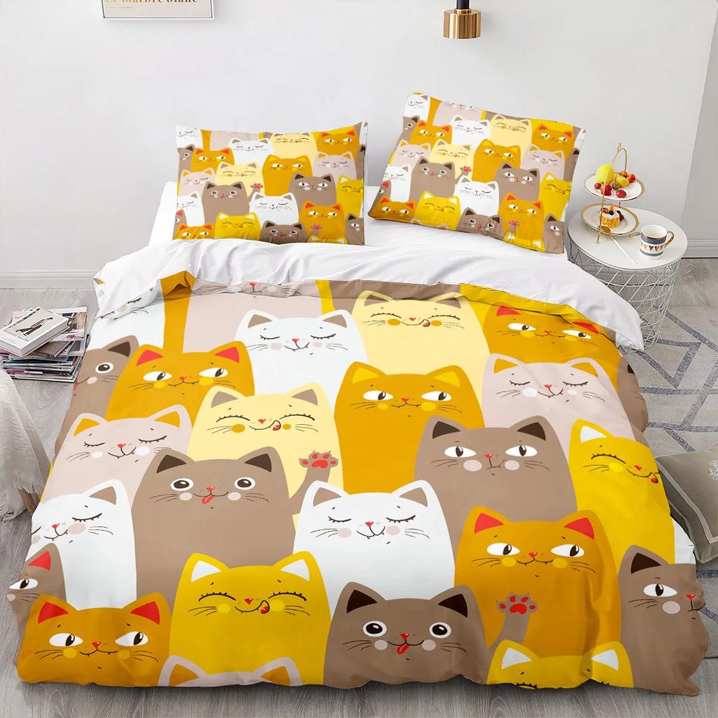 Cartoon Animal Cat Duvet Cover 3D Large Print Double Size Quilt Cover Bedding Set Single Set