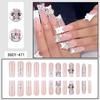 24Pcs French Tip White Edge Long Coffin Press On Nails With Rhinestone Butterfly Bow Ballet Fake Nails