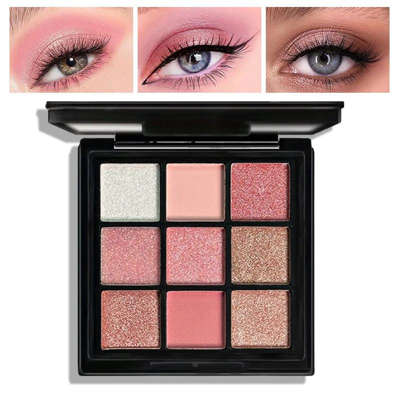 9-Farben Lidschattenpalette Glitzer Perlmutt Matt Lidschatten Schimmer Make-up Lang anhaltend Frauen Schönheit Augenkosmetik Lila Rot
