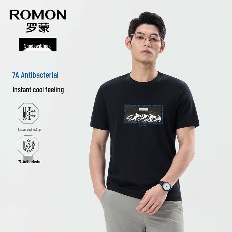 

ROMON Men s 7A Antibacterial Cool Silk Round Neck Short Sleeve T-Shirt 185