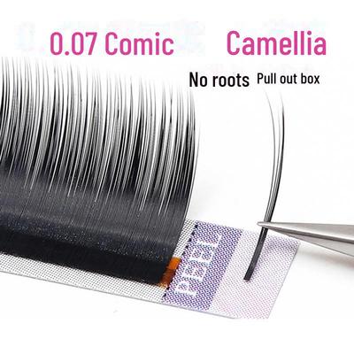 0.07 Cartoon Camellia Grafted Eyelashes: Single Root, Chinese Style Curled, Thai Soft False Lashes.