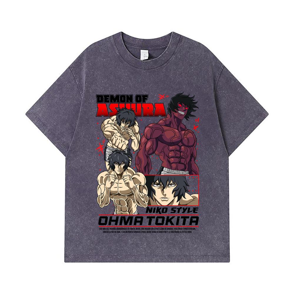 275 GSM Washed T-shirts 100% Cotton Baki V5 Ohma Print Unisex Heavy Cotton T Shirt