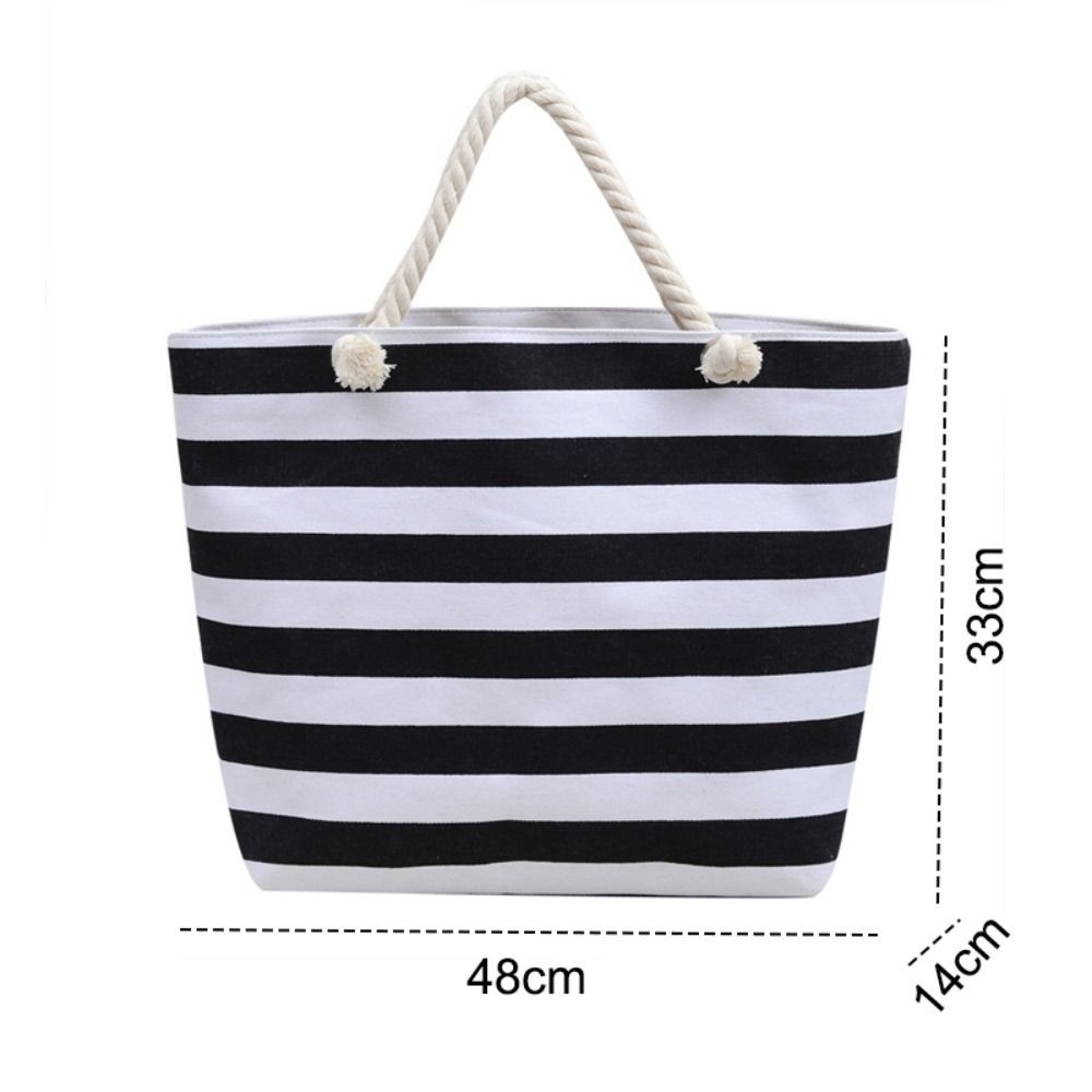 Striped Beach Tote Bag Large Capacity Foldable Travel Handbag Zipper Canvas Shoulder Bag For Travel Work Beach Gym Store