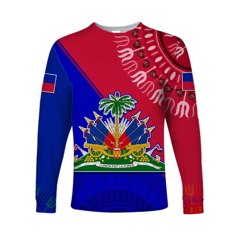 3D Printed Haiti Flag Coat Of Arms Men T Shirts Negre Marron Women Long Sleeve Tshirts Tops Kid Round Tee Shirt Men Clothes