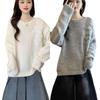 Women's Cozy Round Neck Sweater - Soft, Loose Fit, Long Sleeve, Solid Color Knit Pullover for Autumn/Winter.