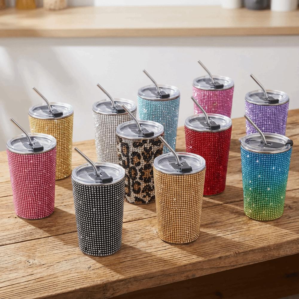 Drinkware 500ml Rhinestone Water Cup Bling Reusable Glitter Coffee Mug with Lid Straw Sparkling Creative Straw Cup Travel