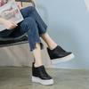 Fashion 11CM Genuine Leather Shoes New Autumn Winter Lace-up High-top Women Sneaker Shoes High Heels Increase Within Wedges Casual Shoes