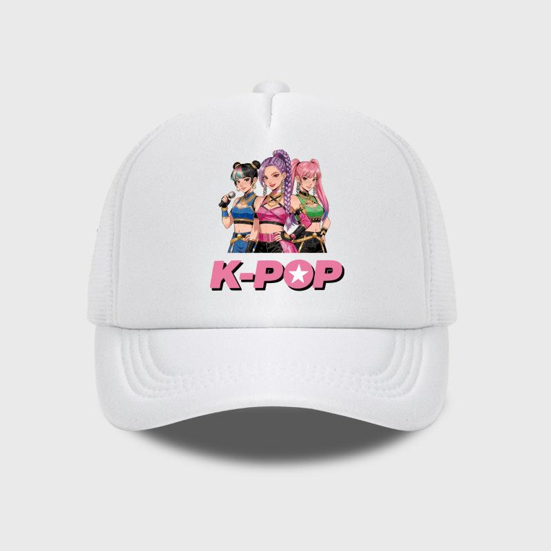 K-Pop Anime Idol Girl Group Printed Mesh Cap – Adjustable Unisex K-Pop Concert Fan Sun Hat – Fashion Headwear