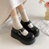 Black French Thick-soled Mary Jane Small Leather Shoes for Women's 2025 New Spring and Autumn Round Head Retro Heightening Shallow Mouth Single Shoes