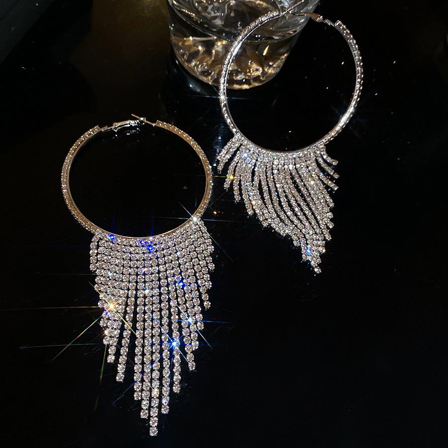 Silver Needle Rhinestone Geometric Tassel Earrings: Elegant Luxury Ear Cuffs for Women