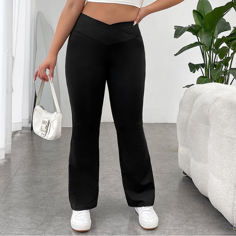 Plus Size Women High Waist Flared Wide Leg Casual Long Pants