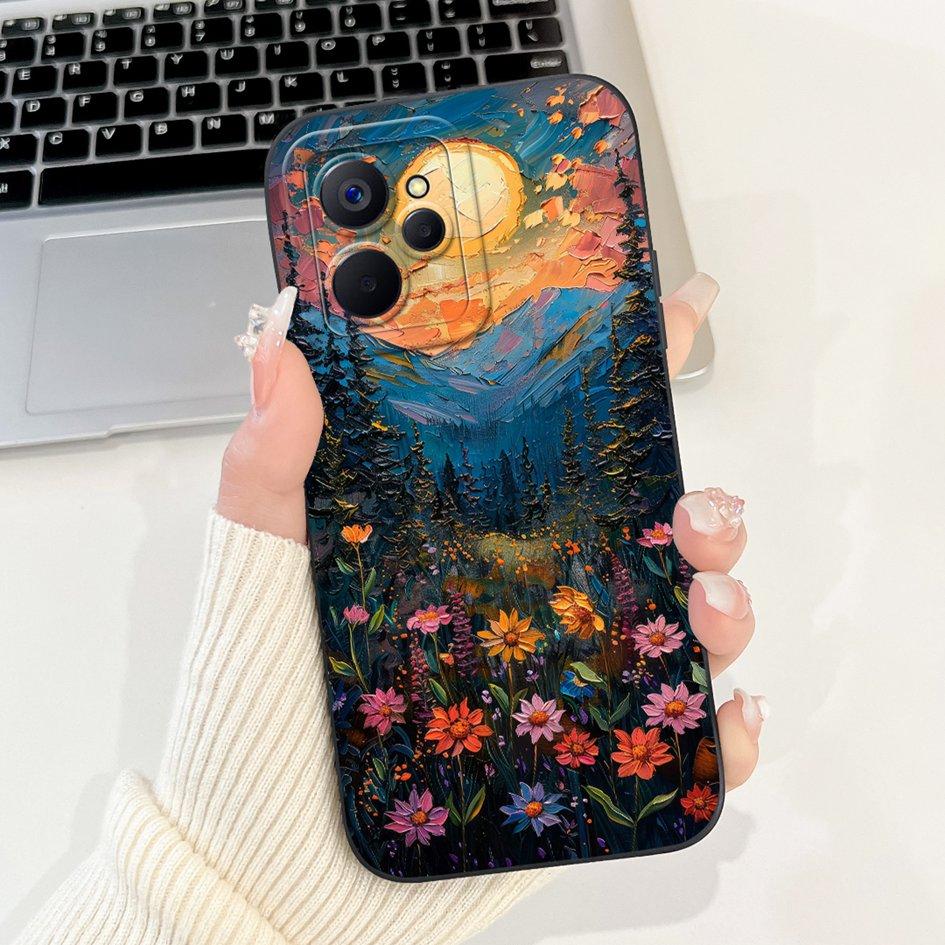 For Realme 9i Case Cool Fashion Flower Marble Sunset Soft Liquid Silicone Lens Protective Cover For Realme 9i 5G Realme9i Bumper