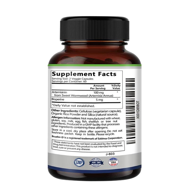 Bcuelov Artemisinin Plus Bioperine Capsules, 100mg Sweet Wormwood, Immune Wellness Support, 120 Caps