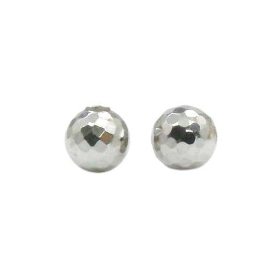 K18WG Mirror Cut Ball Backs for American Earrings (1 Pair) (D119H-WG) (White Gold)