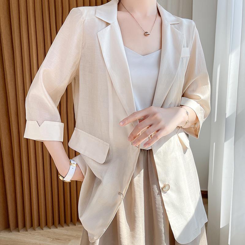 

Женский летний легкий блейзер из тенселя - Повседневный, Модный, Солнцезащитный, Высококачественная куртка-рубашка XL абрикосовый