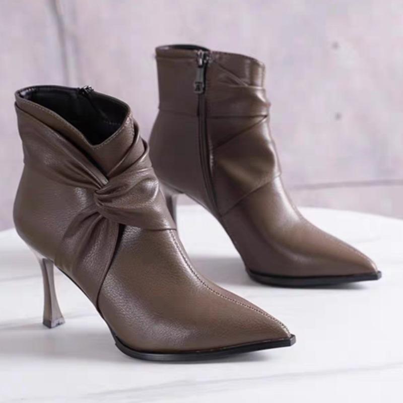 

Модные ботильоны с острым носком для женщин, туфли на высоком каблуке, модная кожа, плиссированные, новые, зимние, элегантные туфли-лодочки 2025, для вечеринки, Zapatillas De Mujer 40