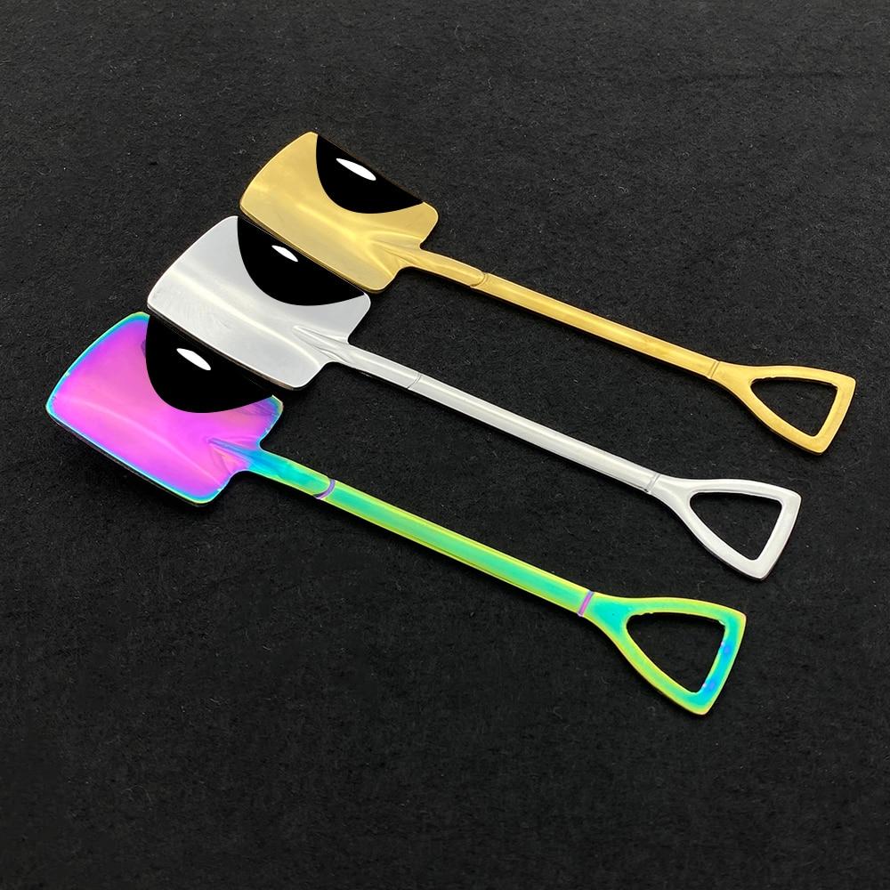 8 Stück Kaffeelöffel mit kreativem Griff, silberfarben, Edelstahl, für Tee, Dessert, langer Griff, Löffel, Eis, Schaufelform, Geschirr, Küchenzubehör