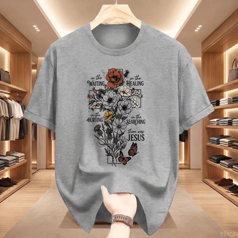 There Was Jesus T Shirt Floral Cross Tshirt Christian Faith Based Gift For Unisex Unisex Religious Printed Short Sleeve Tshirts Top