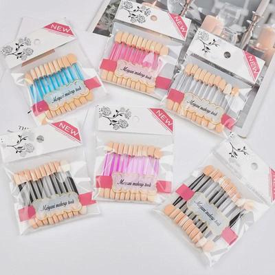 Set of 10 Double-Ended Eyeshadow Brushes: Two-Color, Soft Latex Sponge, 6.5cm