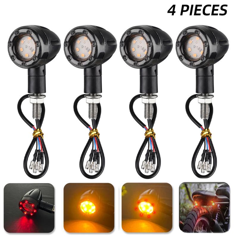 2pcs/4pcs Motorcycle LED Brake Light Amber and Red Turn Signal Tail Light Indicator Warning Signal Bulbs Lamps Motor Accessories