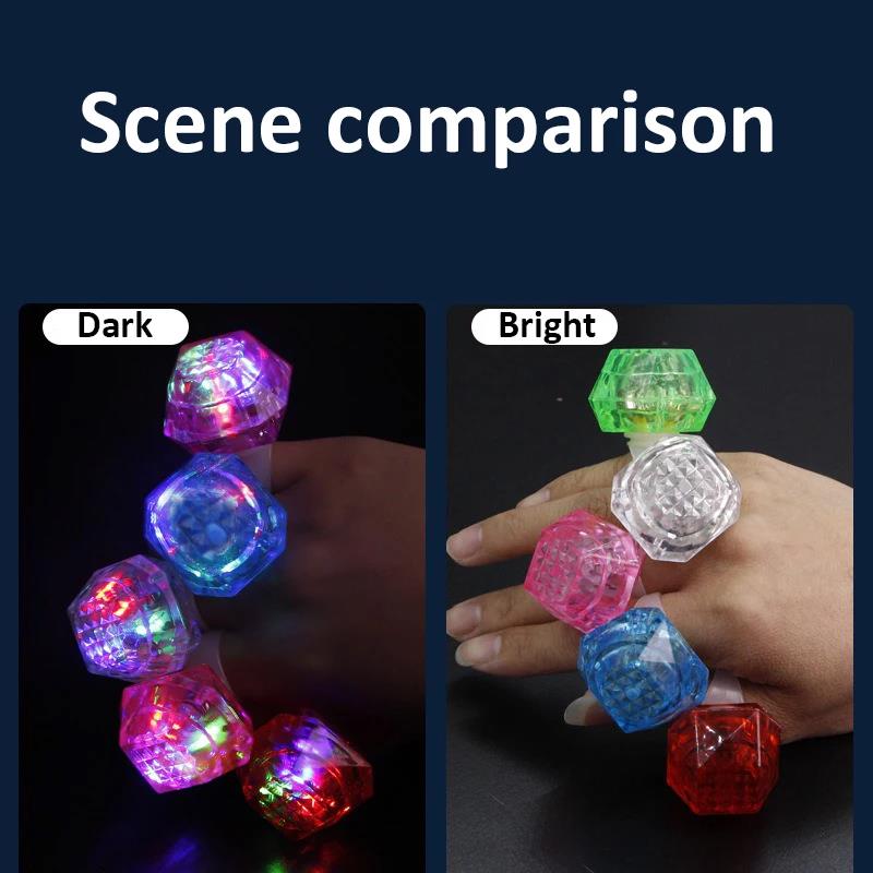 1pcs LED Glowing Diamond Ring Large Simulated Diamond Ring Birthday Halloween Party Props Colorful Glow Ring Light Finger Light