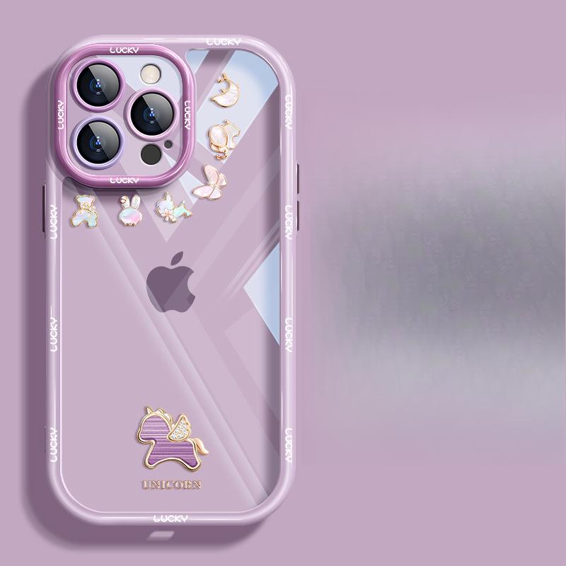 Applicable To Apple 15 Mobile Phone Case Iphone14 Simple Diamond Pony 13 Transparent All-inclusive Lens 11/12 Anti-fall X