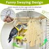 Bird Mirror Toy Perch, 2-Sided Hd Parakeet Mirrors & 2 Cotton-Wrapped Perches for Multiple Birds, Wooden Frame Hanging Parrot Swing for Cage, Safe No