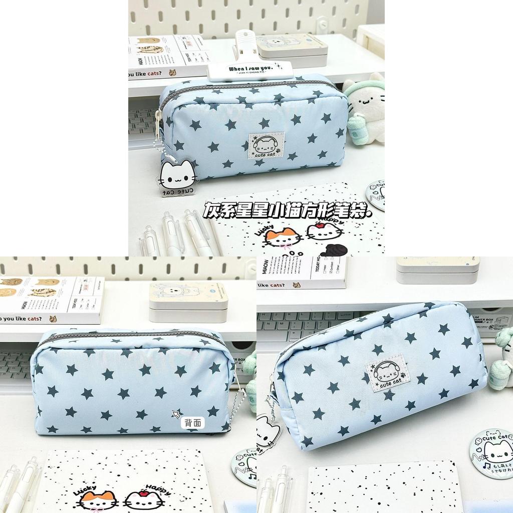 Starry Dot Cat Pencil Case With Fabric Material For Students And Girls
