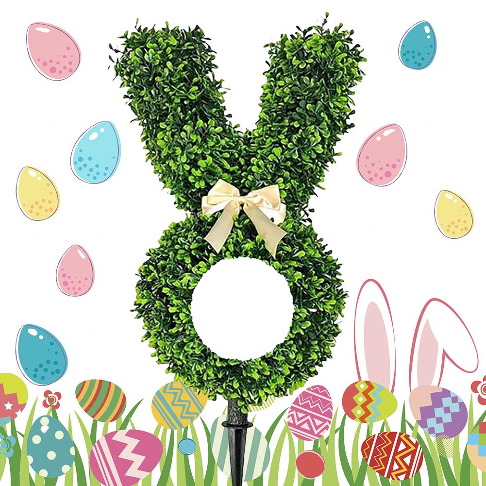 Easter Rabbit Bonsai Artificial Boxwood Bow Decoration Green Plant with Bow Tie Rabbit Shaped Topiary Trees for Outdoor Indoor