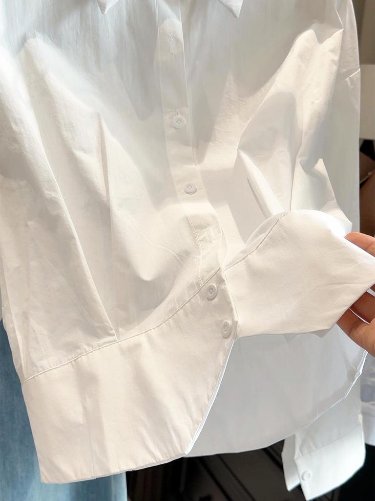 Spring 2026 Women's Slim-Waisted Lapel Long-Sleeve Shirt - Stylish and Elegant Short Commuter Top
