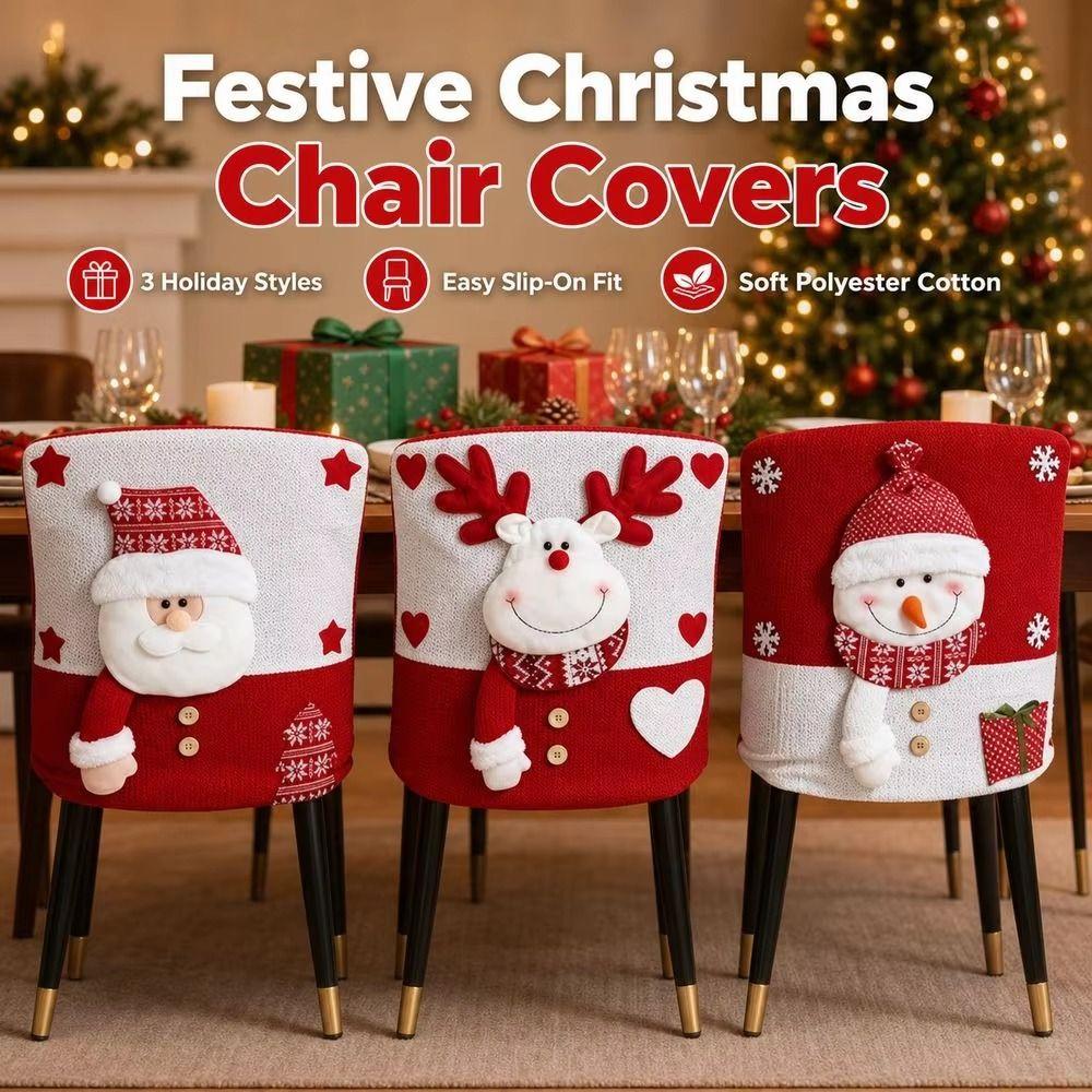 Cartoon Christmas Chair Covers Snowman Plush Stool Covers  Holiday Party