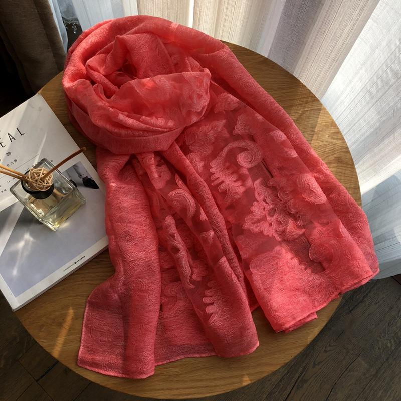 Spring/Summer New Simulated Silk Stain Dyeing Cutting Flower Thin Scarf Sunscreen Shawl