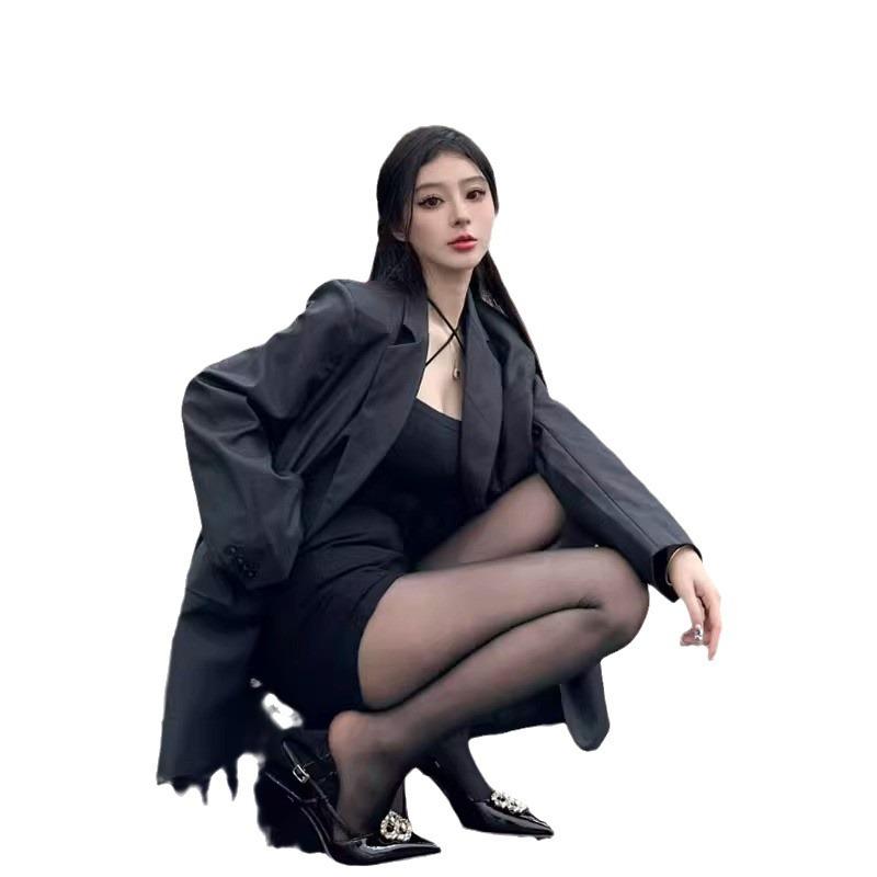 New summer pointed toe rhinestone B buckle black high heels sexy hollow strap stiletto sandals women