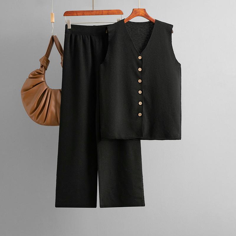 

Solid Color Plus Size Loose Fashion Set Casual Wide Leg Pants Two Piece Set For Women One Size чорний