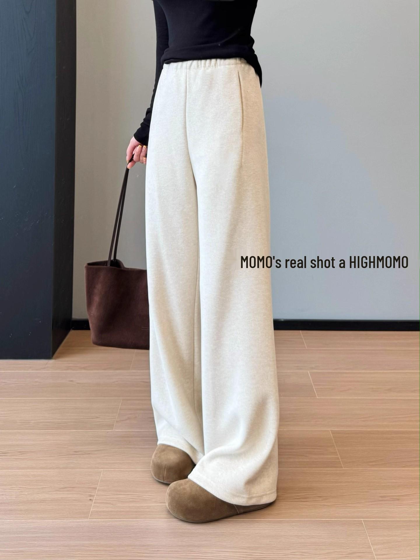 

GM1216 Oriental Aesthetic Slimming Straight-Leg Acetate Wool Pants - Elastic Waist, Stylish Casual Wide-Leg Design Small
